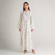 BLUE PRINTED MODAL DRESS WITH SCARF