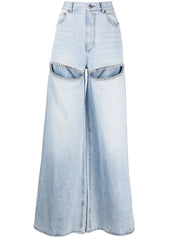 WIDE LEG CRYSTAL SLIT JEAN