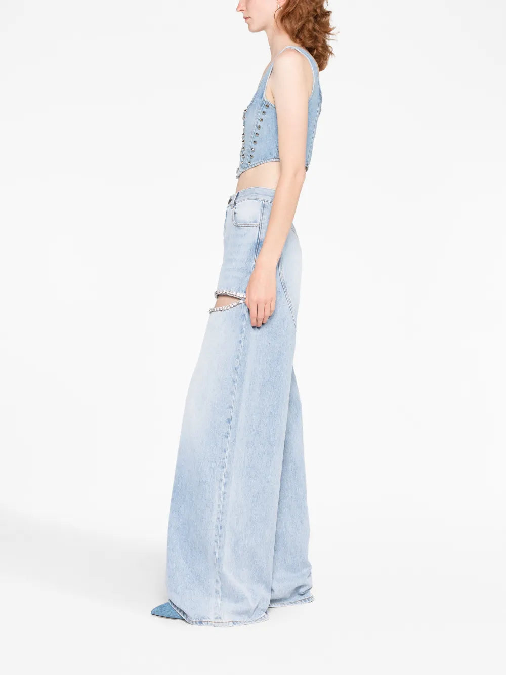 WIDE LEG CRYSTAL SLIT JEAN