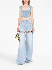 WIDE LEG CRYSTAL SLIT JEAN