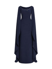 Column gown with cape sleeves