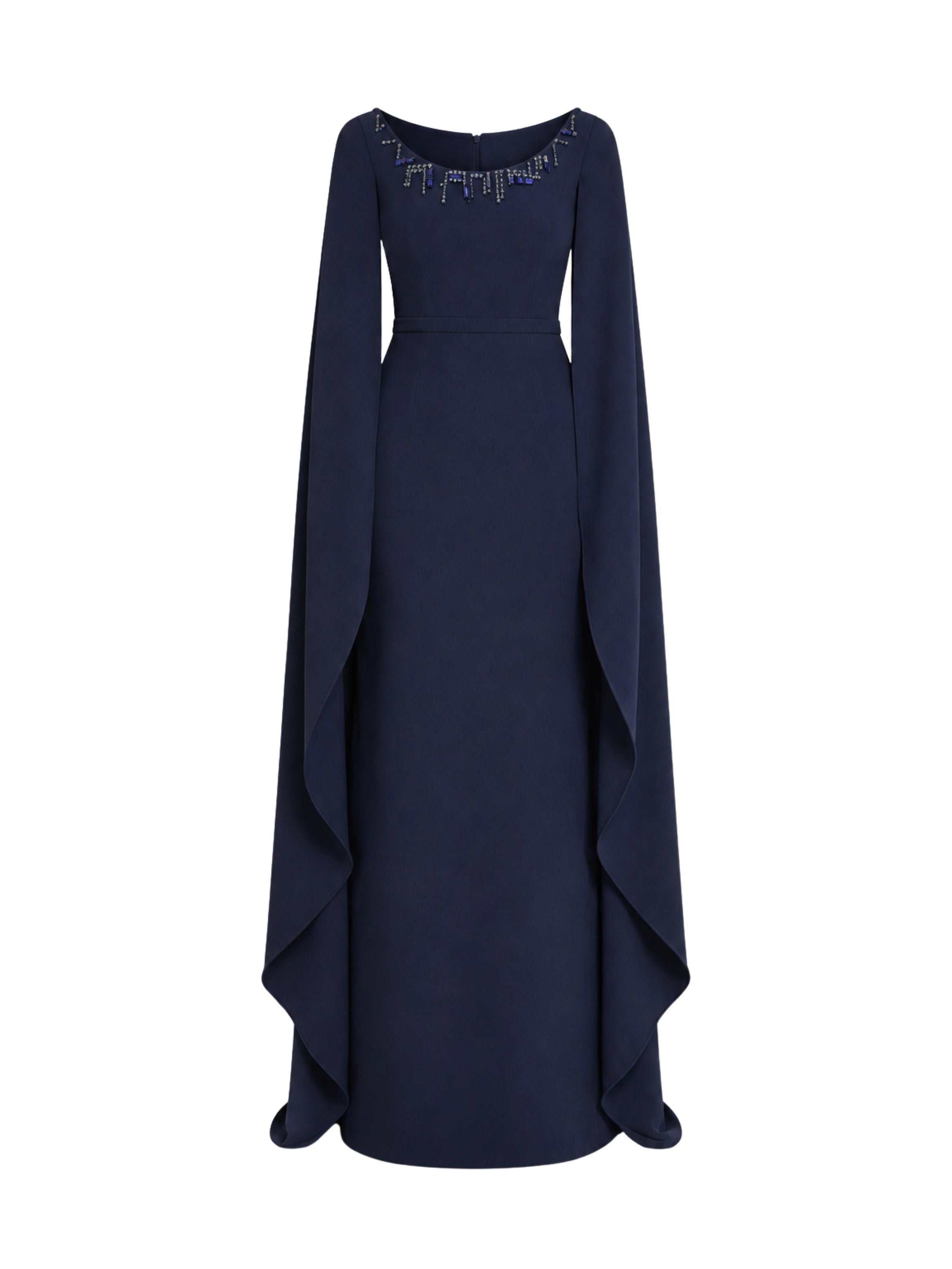 Column gown with cape sleeves