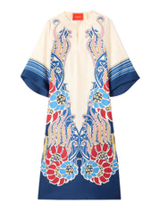 The kaftan lemuria placée blue in silk twill