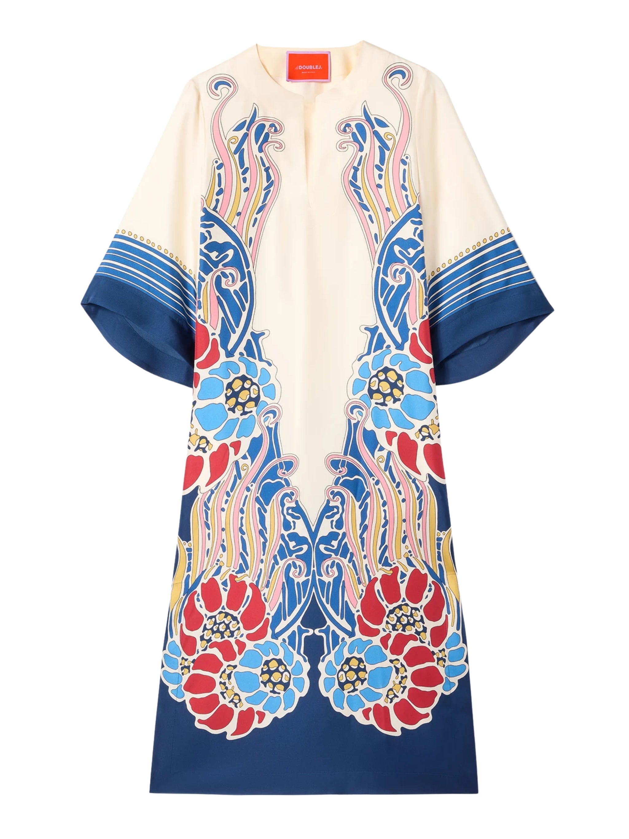 The kaftan lemuria placée blue in silk twill