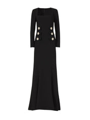 KIENNA CREPE SQUARE-NECK GOWN WITH CRYSTAL BUTTONS