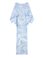 Orchidee and soleil print silk dress with cape