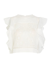 White Ramie Lace Frill Top