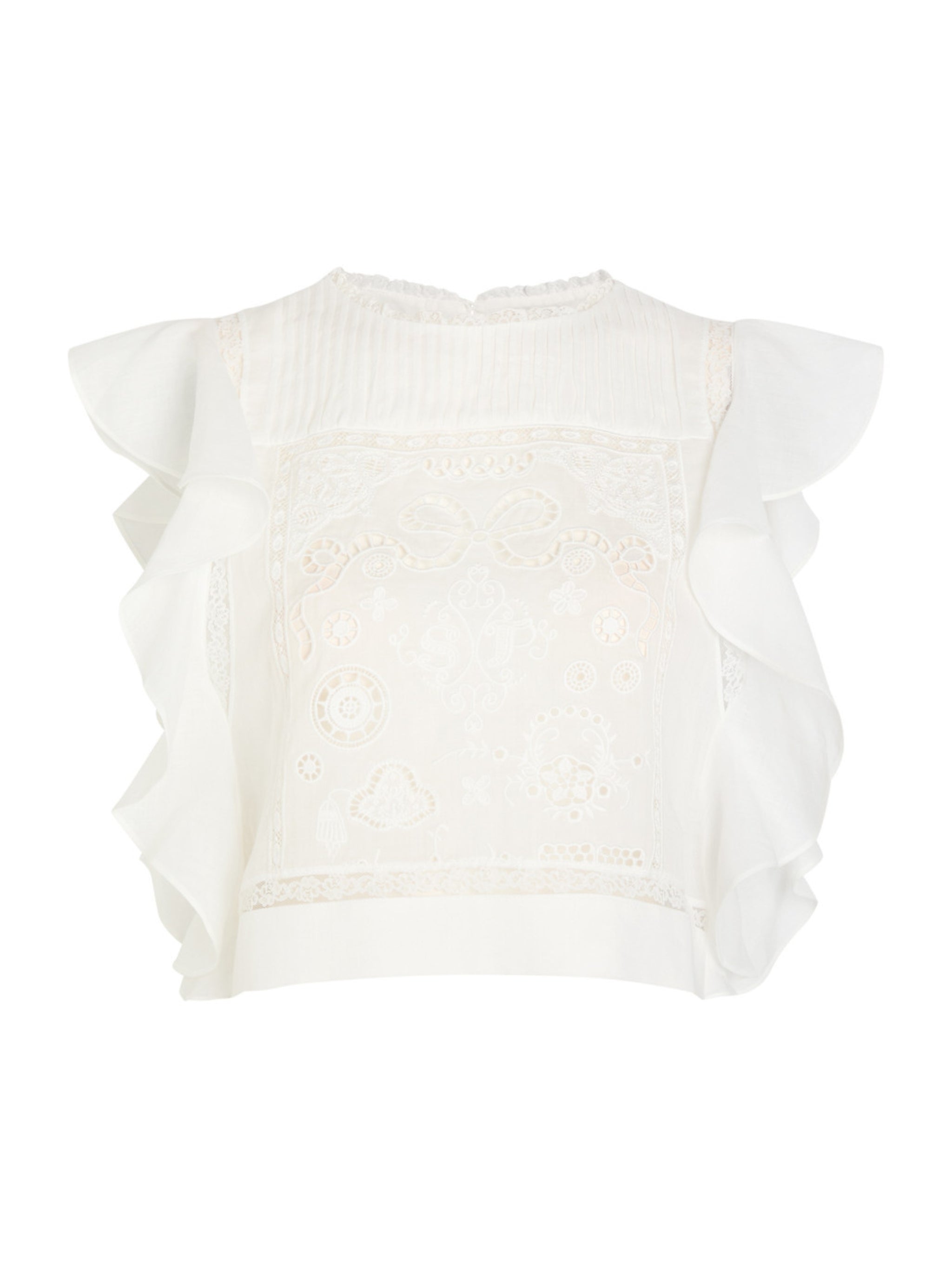 White Ramie Lace Frill Top
