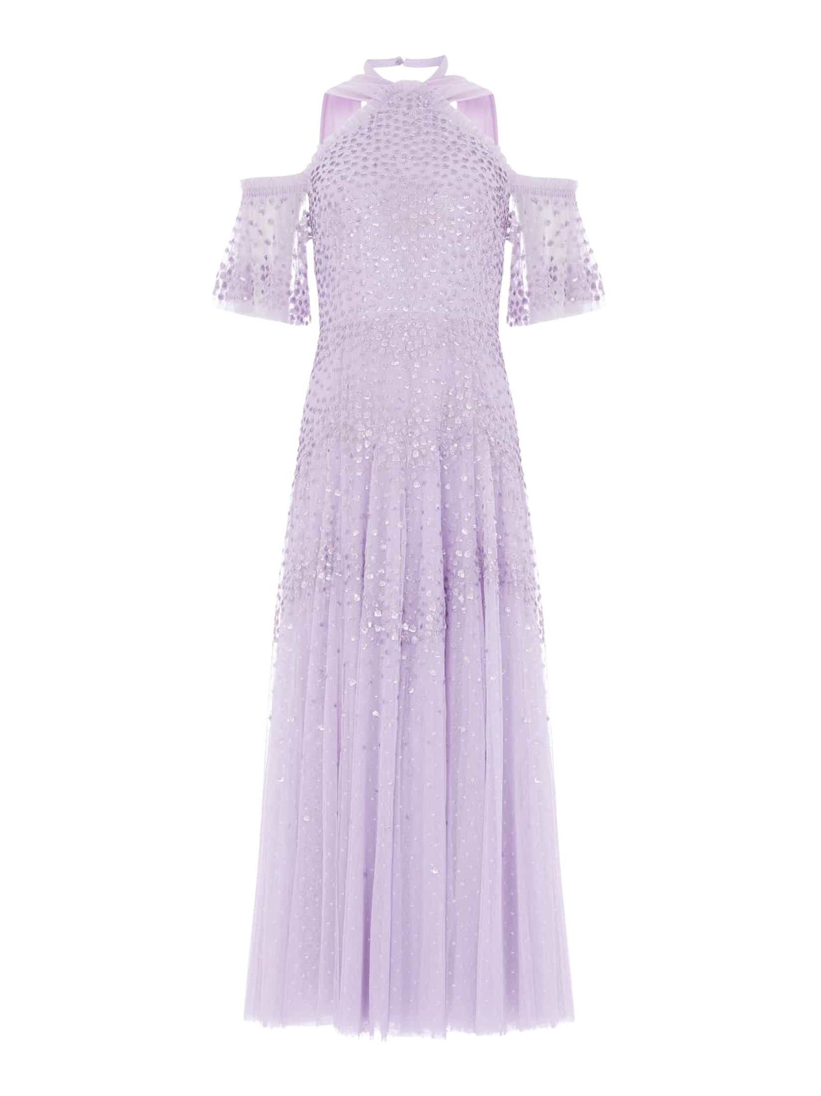 Scallop sequin halter-neck ankle gown