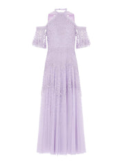 Scallop sequin halter-neck ankle gown