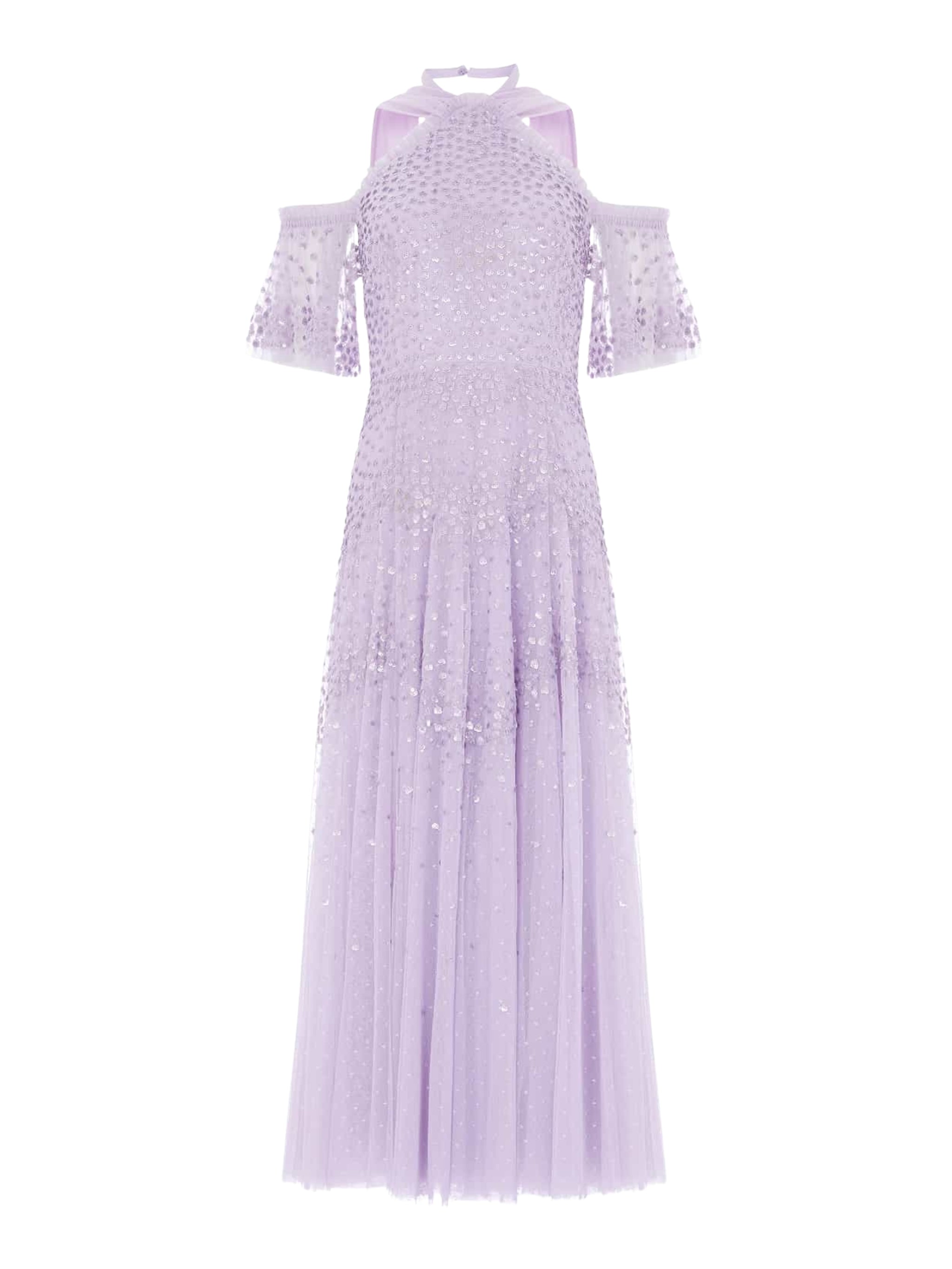 Scallop sequin halter-neck ankle gown