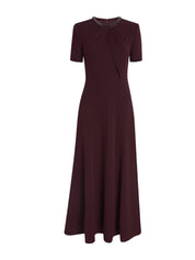 TWISTED DRAPE CRYSTAL TRIM NECKLINE DRESS