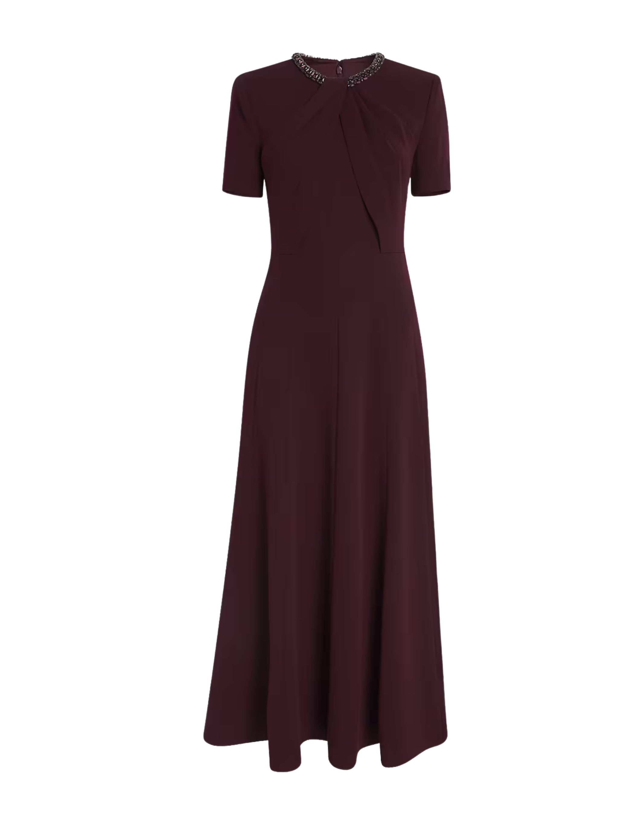 TWISTED DRAPE CRYSTAL TRIM NECKLINE DRESS