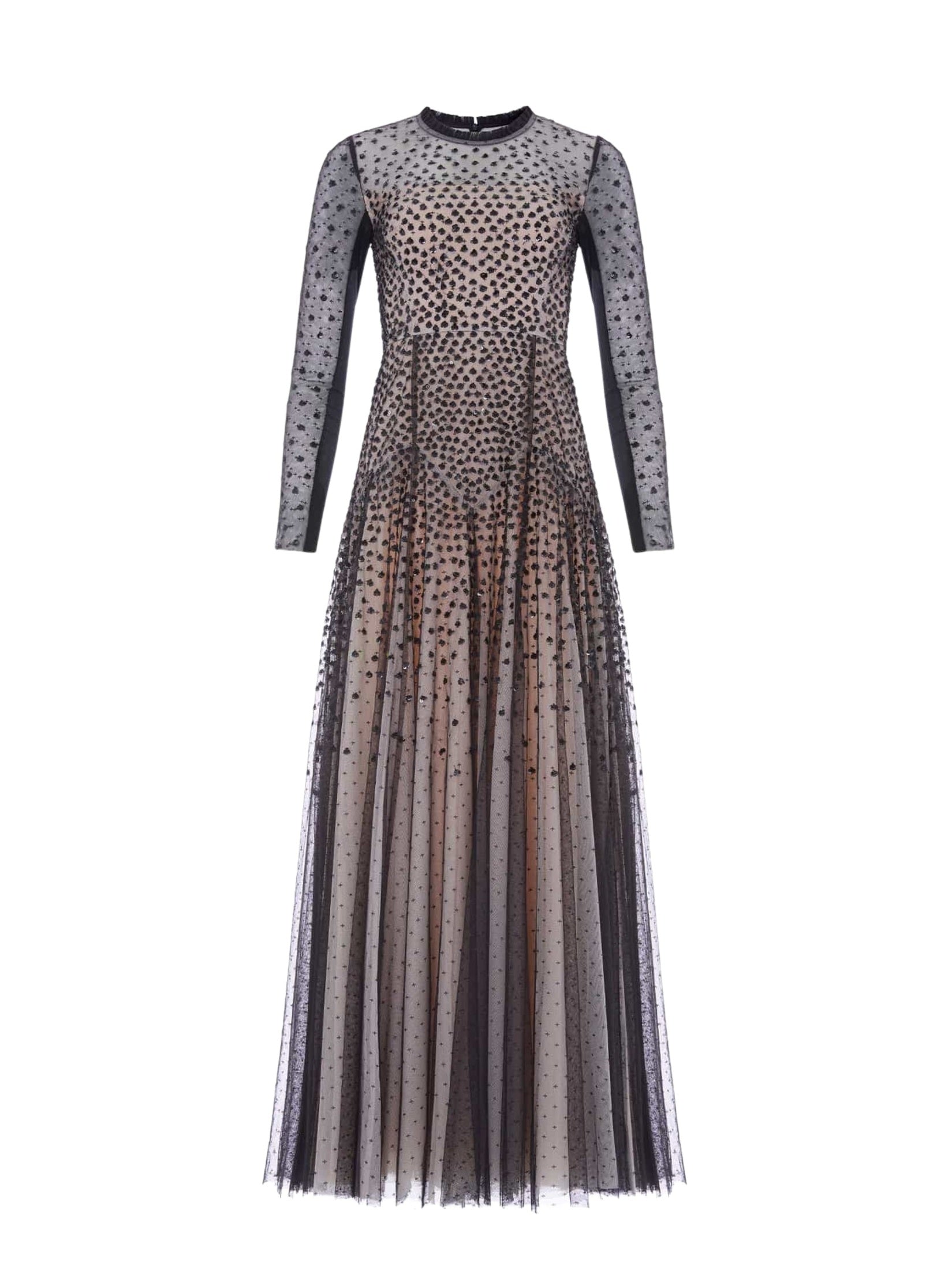 Sequin cascade round neck gown
