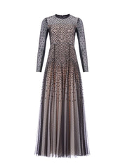 SEQUIN CASCADE ROUND NECK GOWN