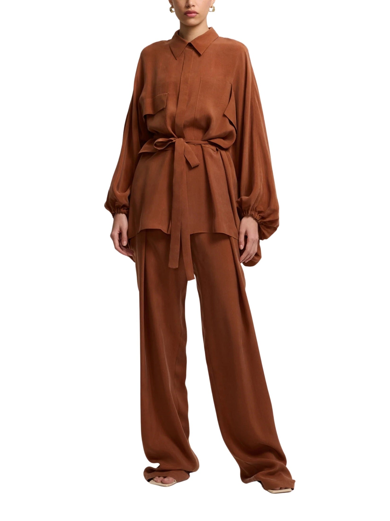 Drop shoulder cupro blouse