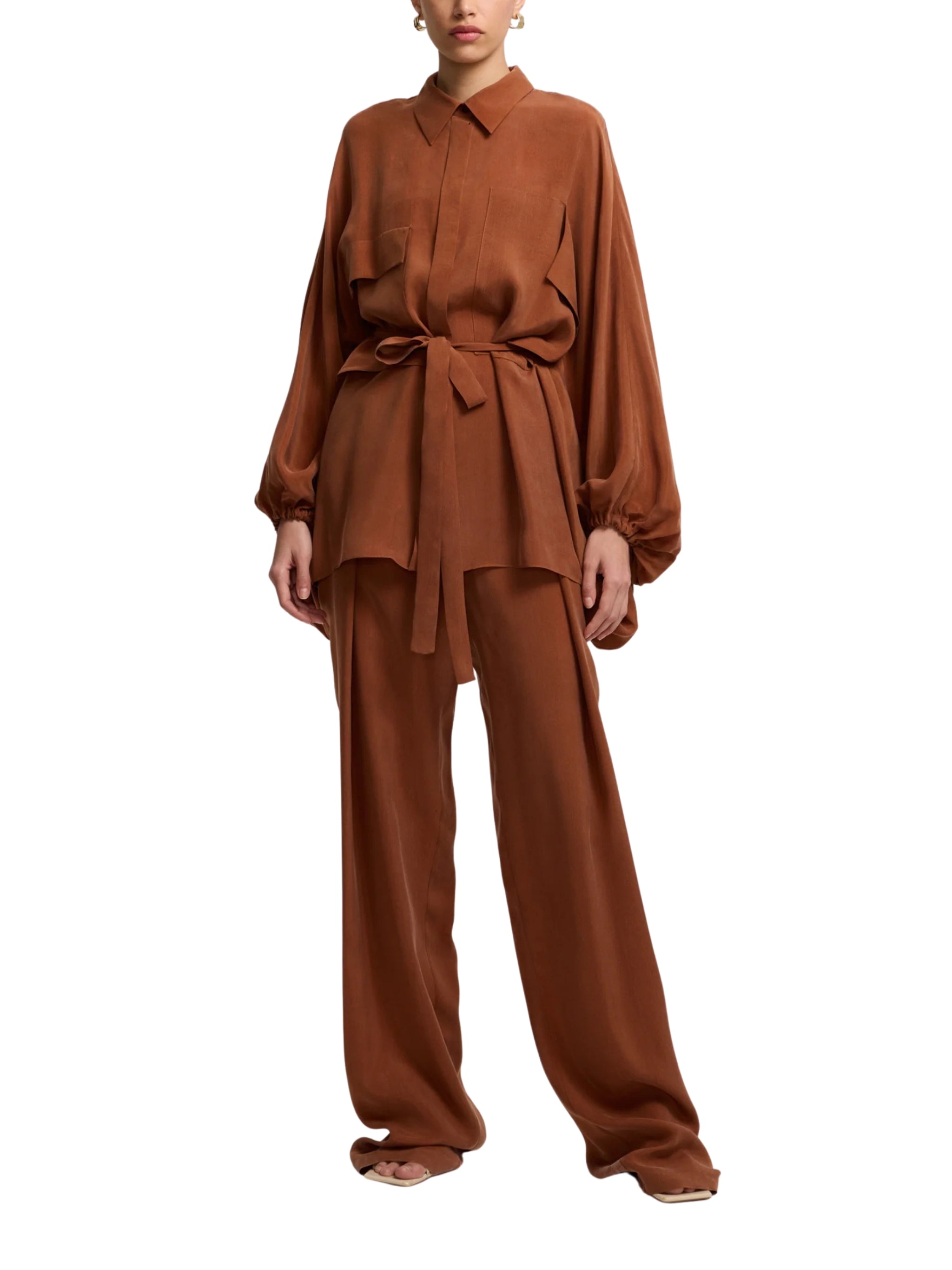 DROP SHOULDER CUPRO BLOUSE