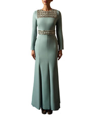 Hand embroiderd chest long sleeves off shoulder dress full cover modest dress fish cut