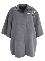 WOOL DOUBLE SHIRT JACKET WITH A JOUR EMBROIDERY