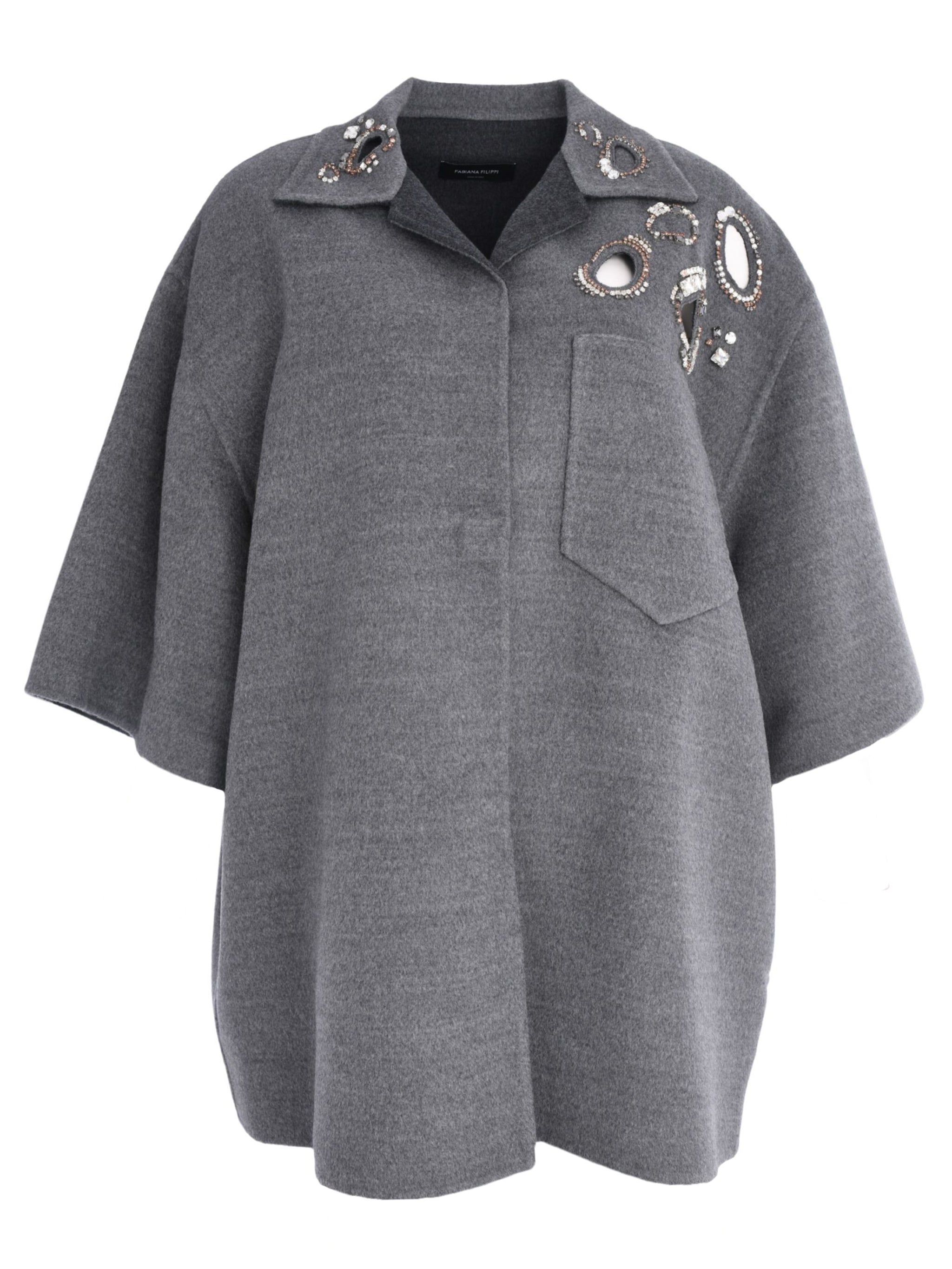 WOOL DOUBLE SHIRT JACKET WITH A JOUR EMBROIDERY