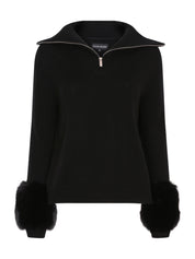 THE ZIP UP FAUX CUFF SWEATER IN BLACK