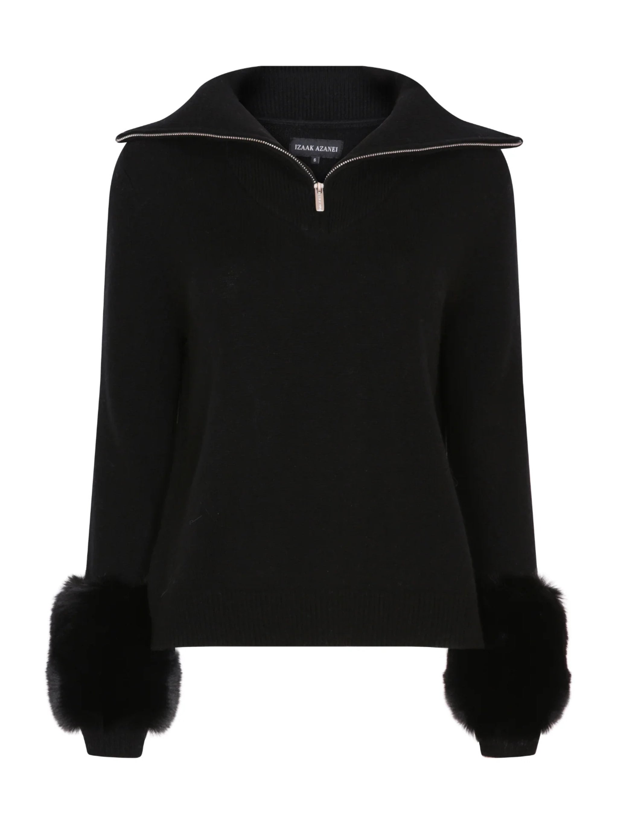 THE ZIP UP FAUX CUFF SWEATER IN BLACK
