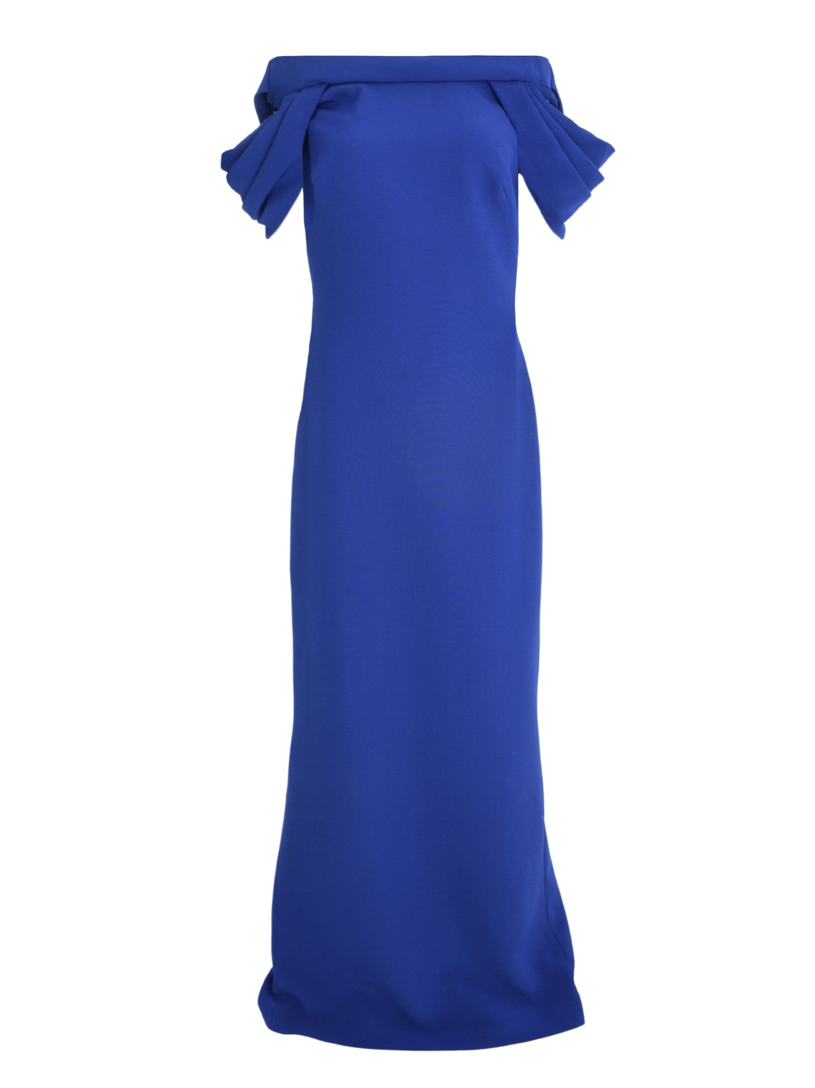 Riva cap sleeve column gown with sculptural draping