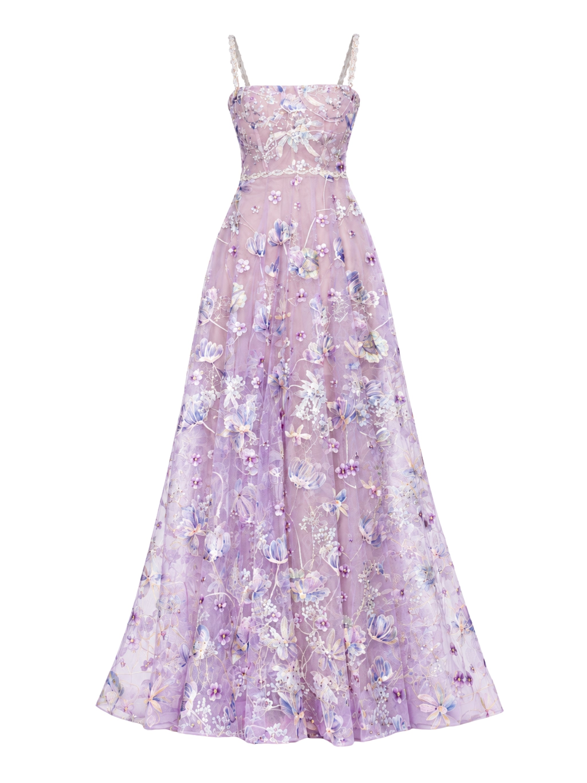 Midnight embroidered floral gown