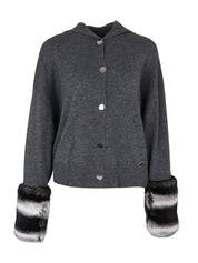 Charcoal grey chinchilla cuff button down cardigan