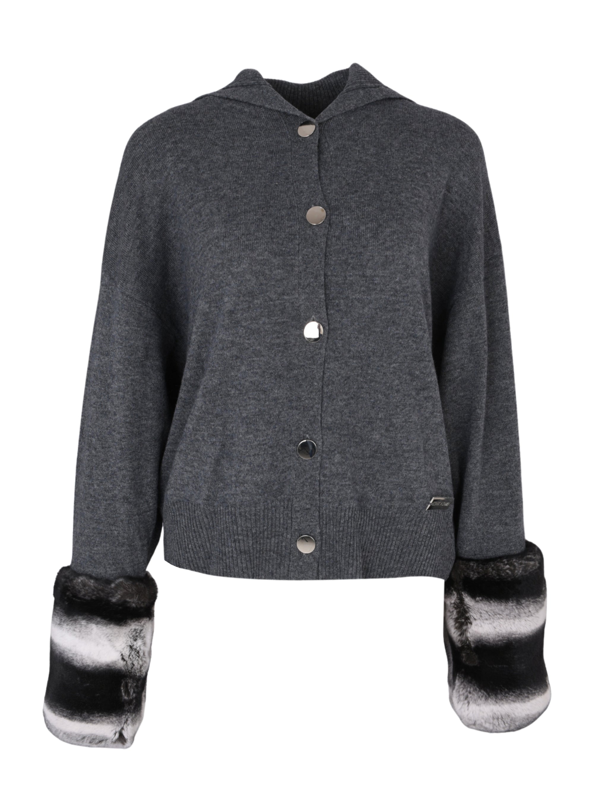 Charcoal grey chinchilla cuff button down cardigan