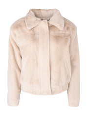 TASSEL SCARF DETAILED BEIGE BOMBER FAUX FUR JACKET
