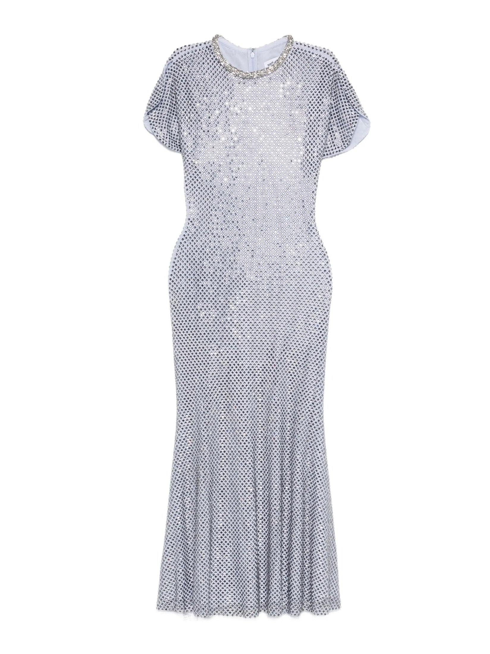 Blue rhinestone mesh midi dress