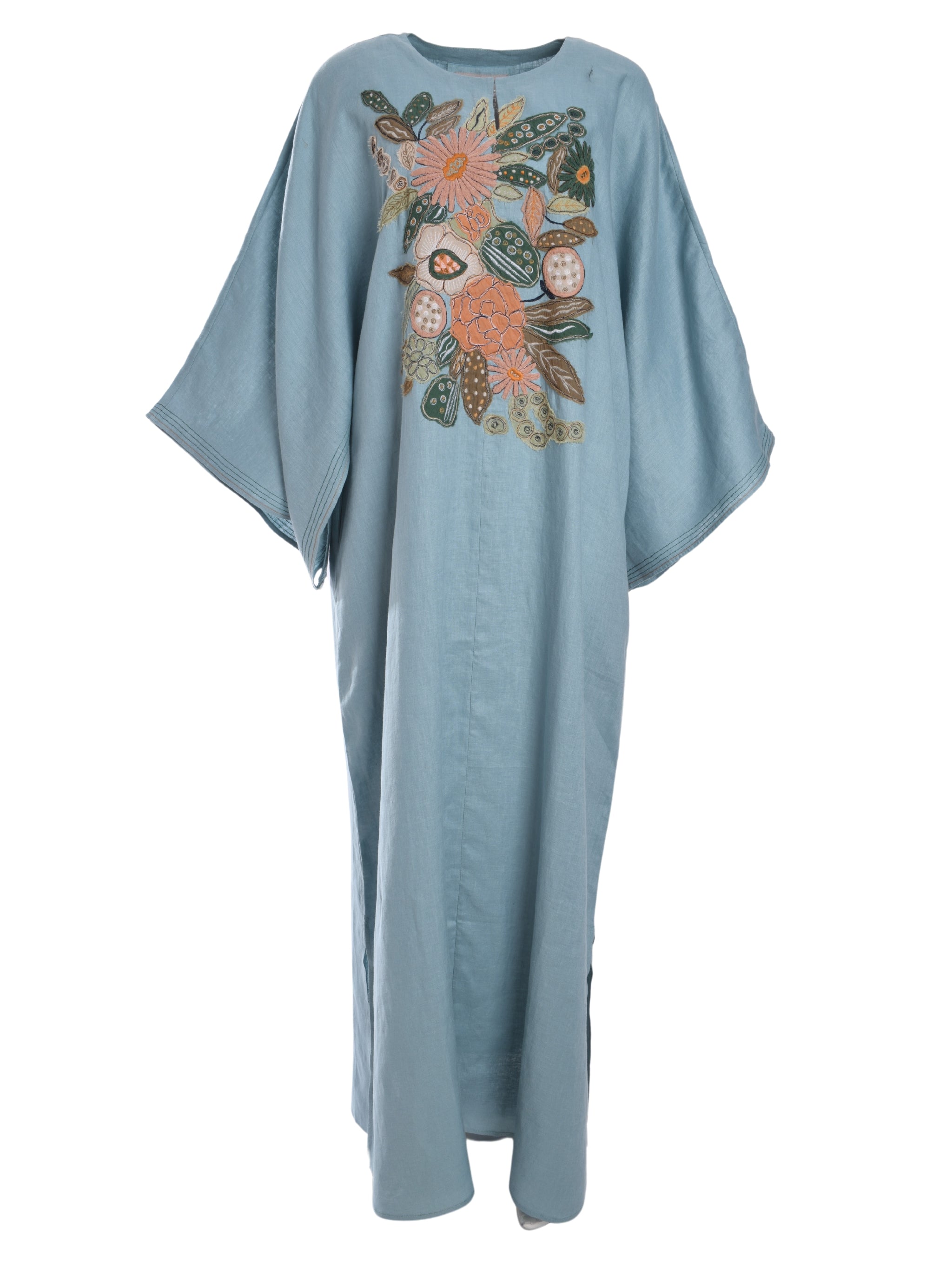 BLUE KAFTAN WITH FLOWER EMB