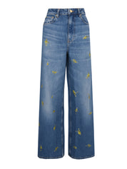 Printed flower denim lari jeans