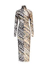 CHAIN PRINTED LONG SLEEVE MAXI DRESS