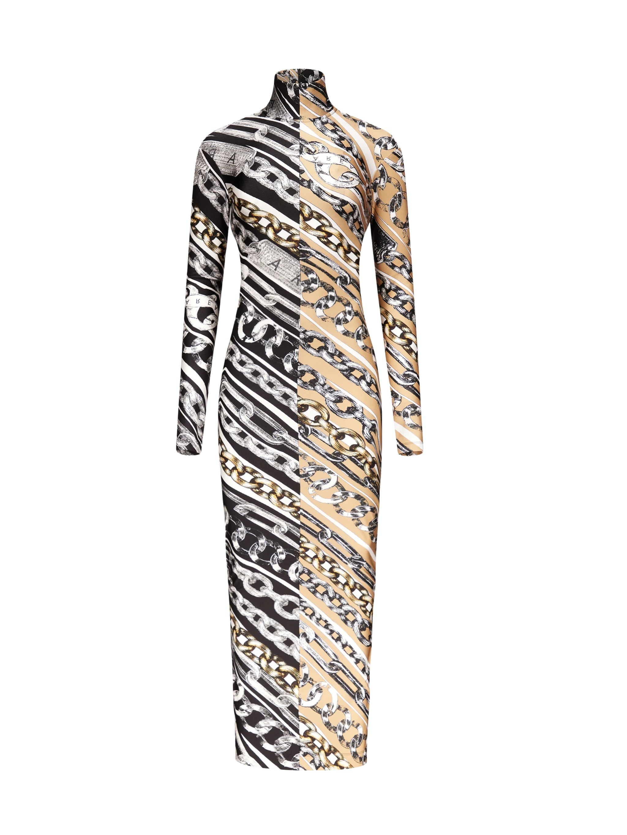 CHAIN PRINTED LONG SLEEVE MAXI DRESS