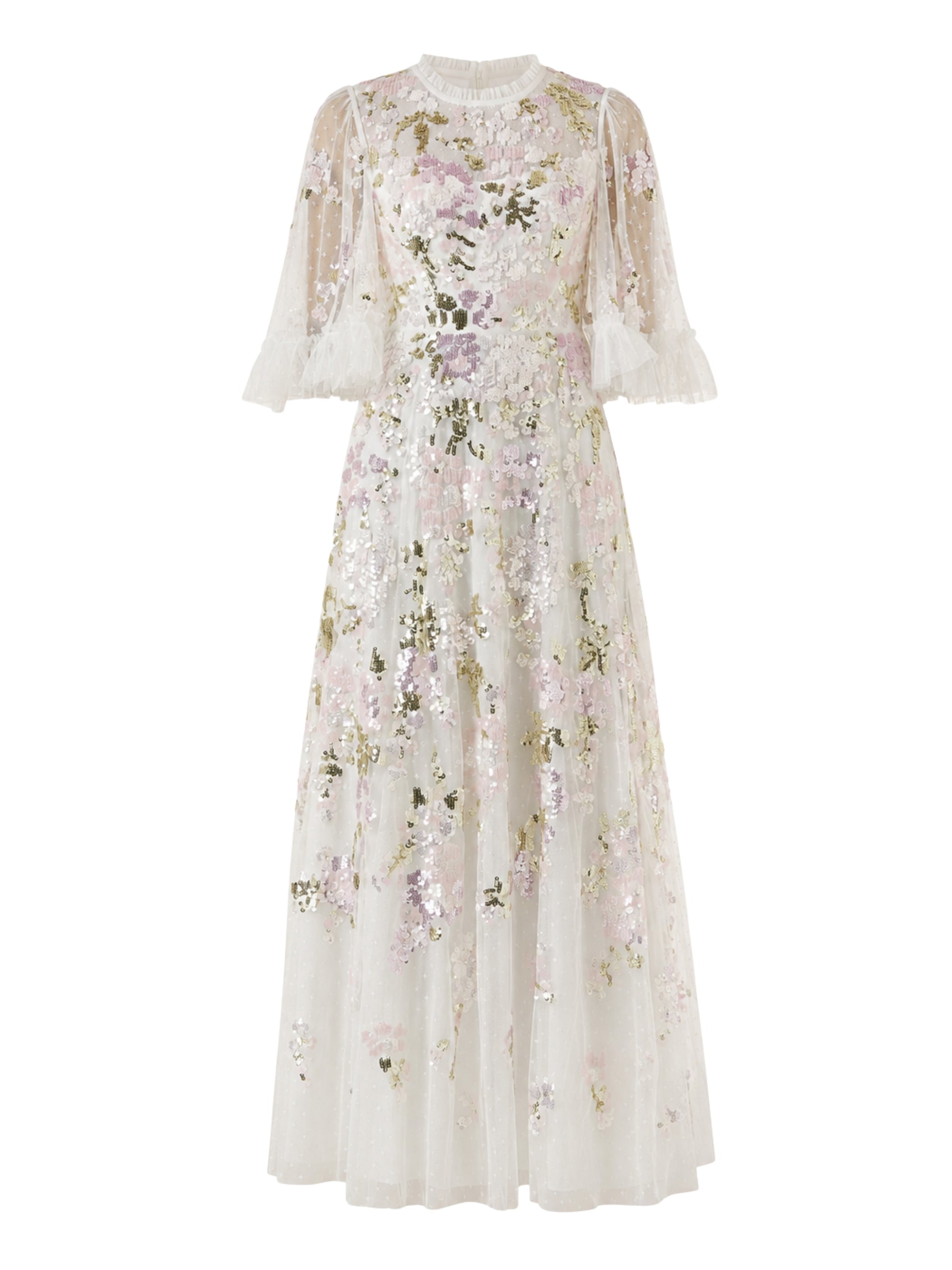 Wisteria sequin round neck ankle gown