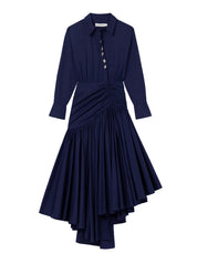 Navy cotton asymmetric midi dress