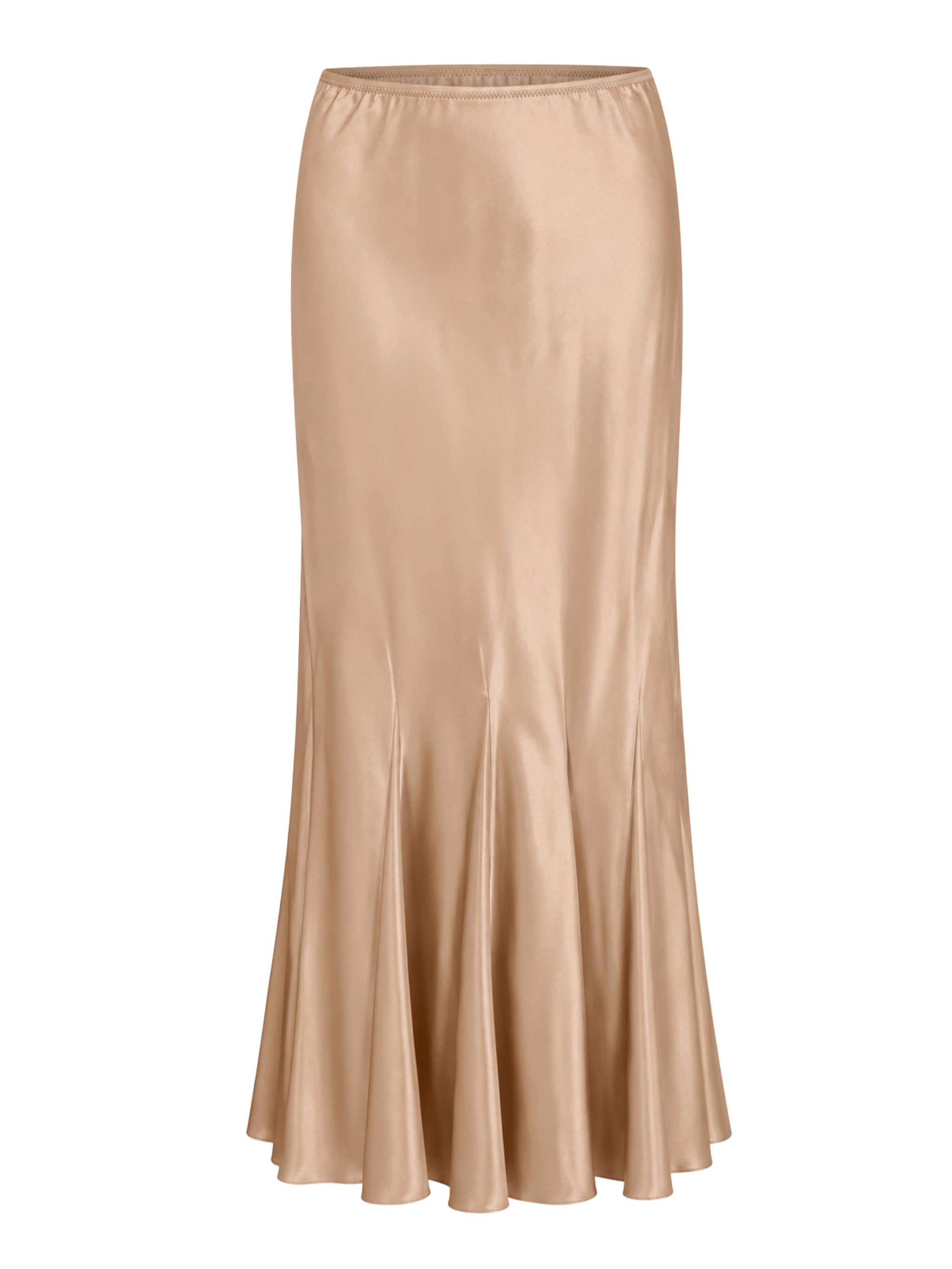 Liquid satin long flared skirt
