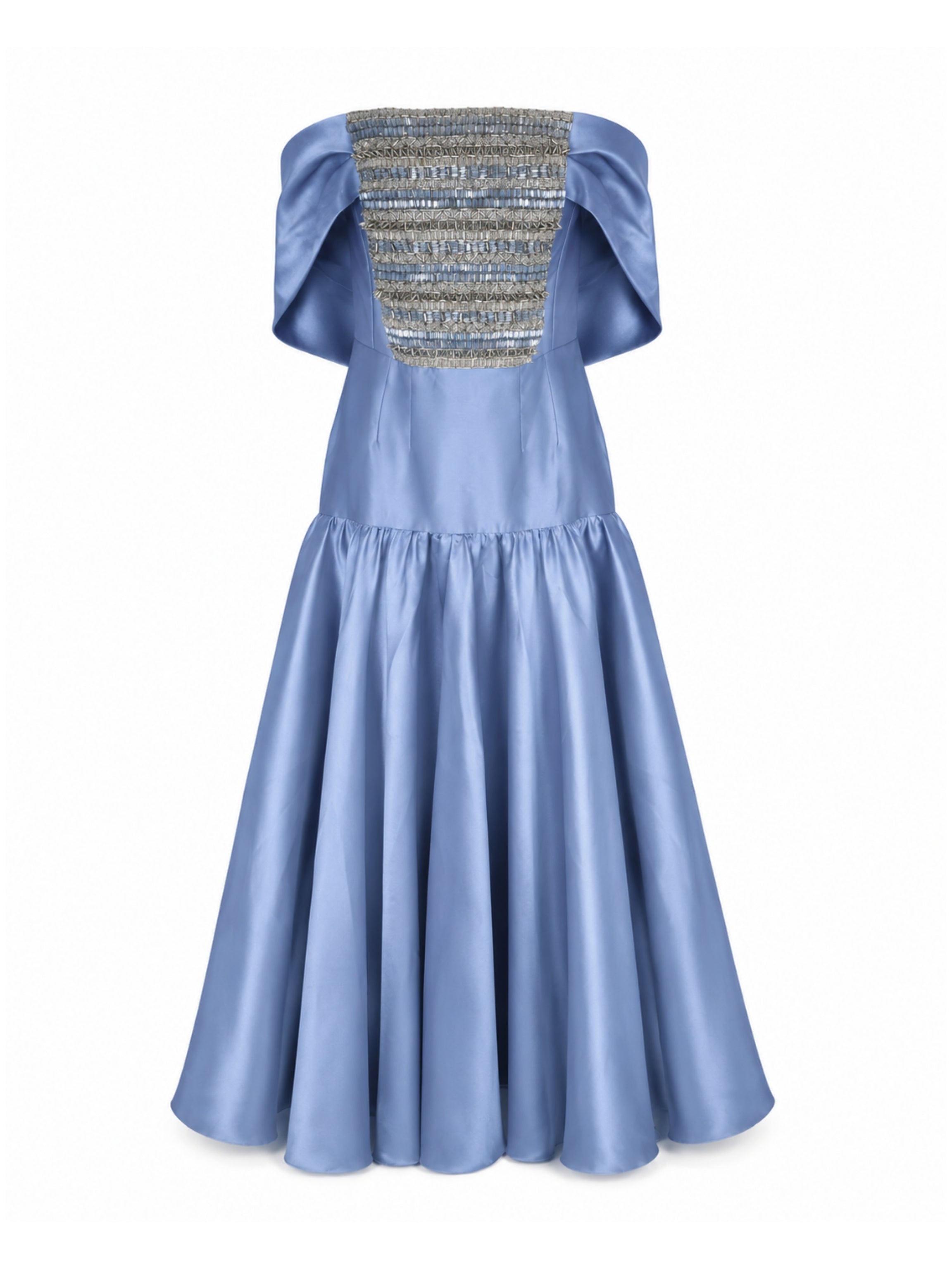 Hand embroiderd chest short sleeves off shoulder dress ballroom baloon dress