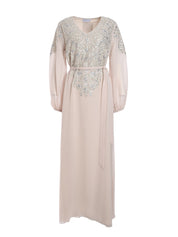 LONG SLEEVES JALABIYA WITH SILVER METALLIC FLORAL EMBROIDERY