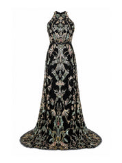 Embroidered Halter-Neck Lace Dress