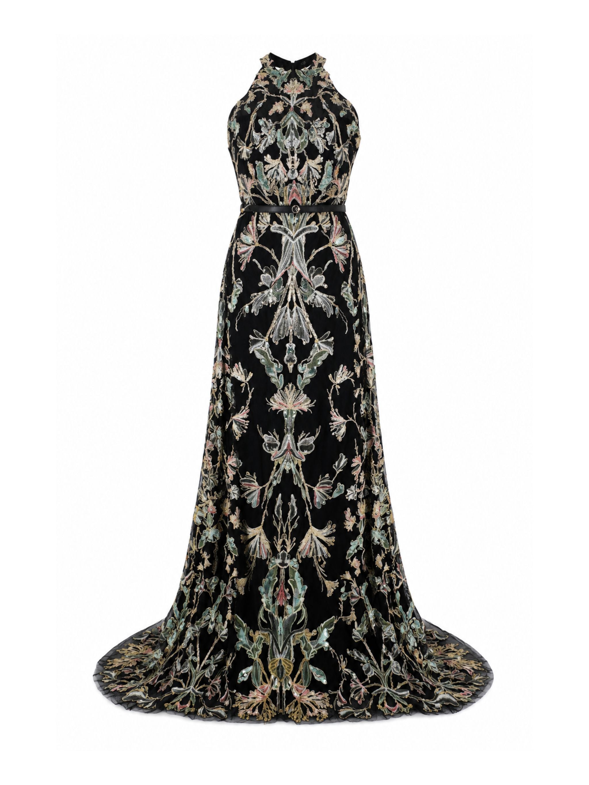 Embroidered Halter-Neck Lace Dress