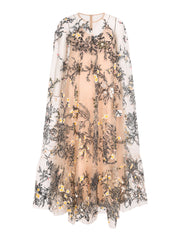Galari embroidered and beaded tulle long cape dress