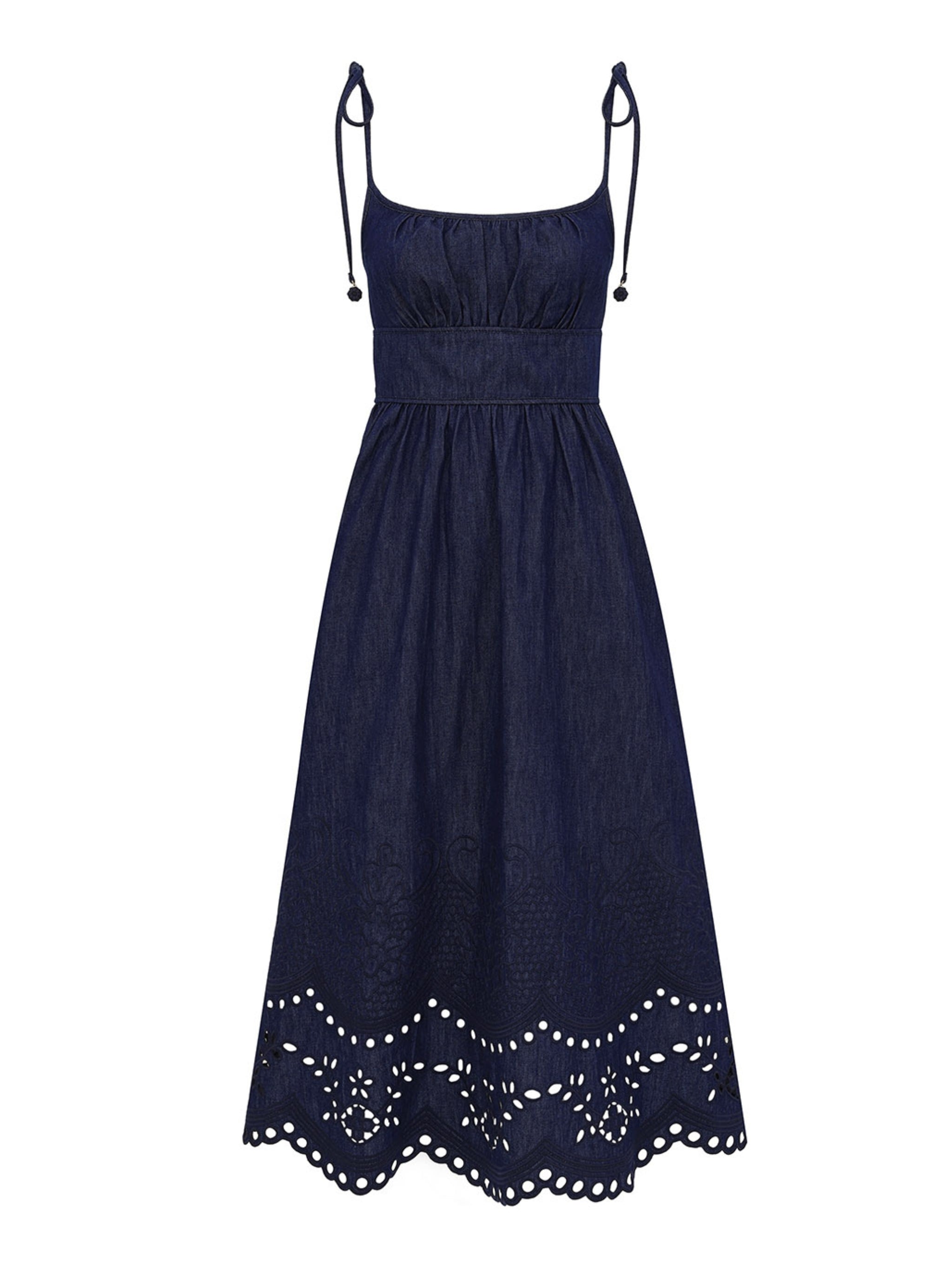 Mahon broderie denim midi