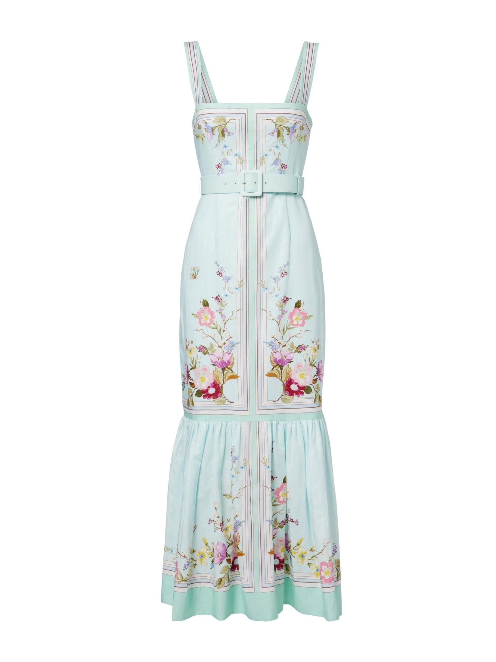 Mint floral linen midi dress