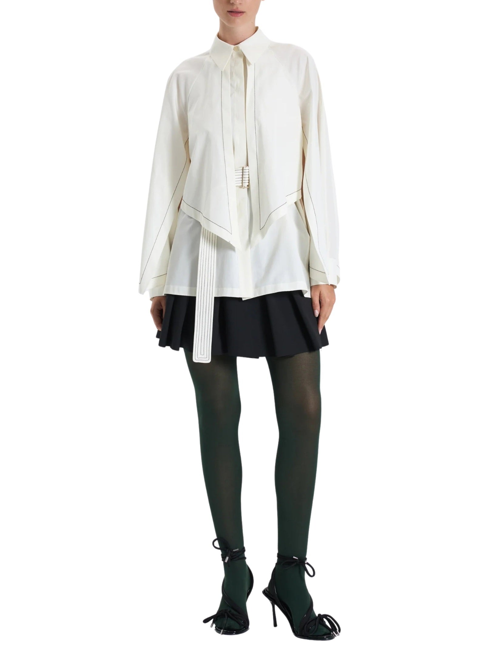 Cream belted short blouse