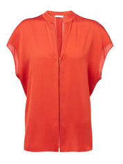 CAP SLV BLOUSE W/ CONTRAST HIDDEN PLKT