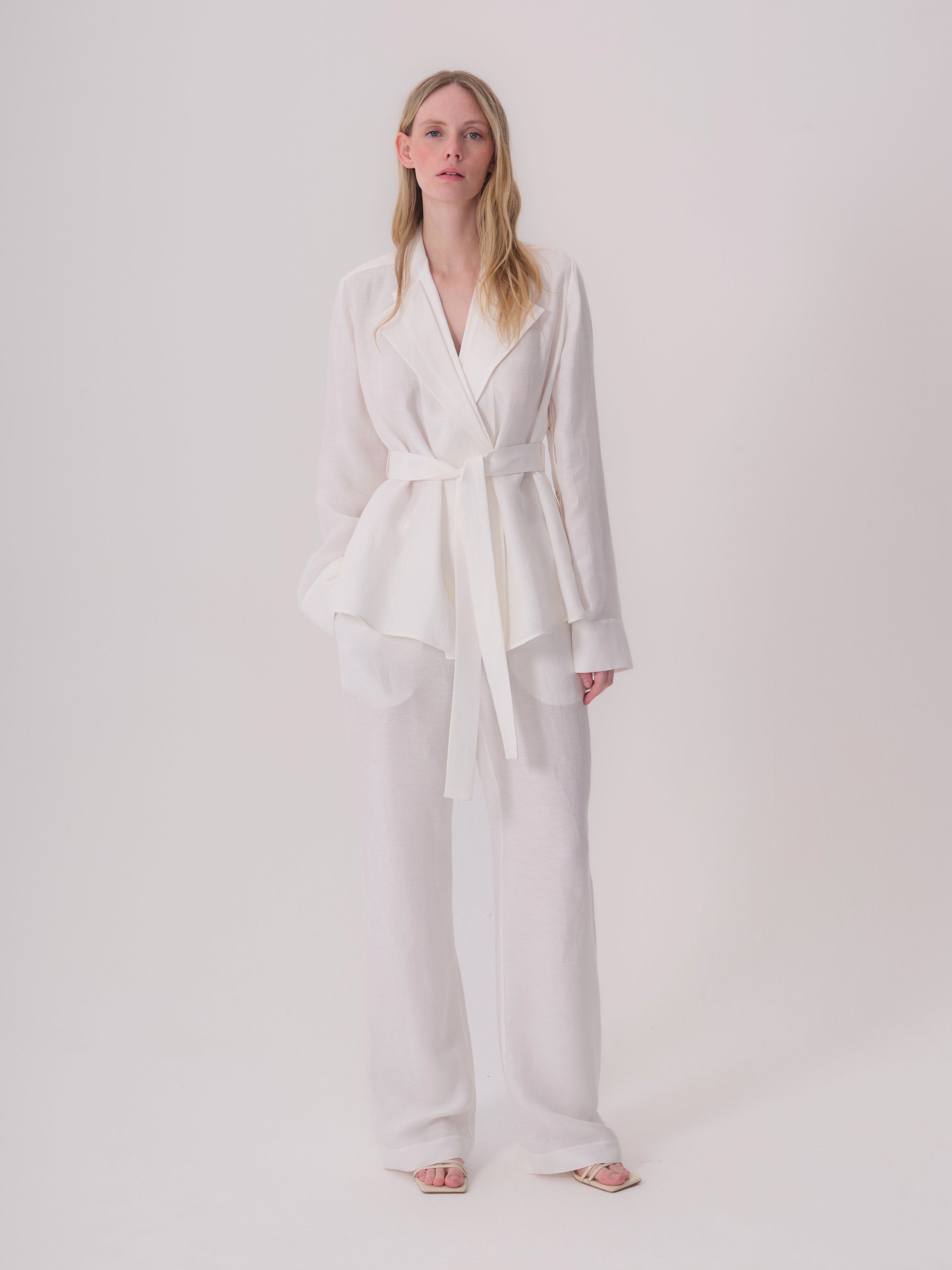 White Linen Jacket with Collar Detail