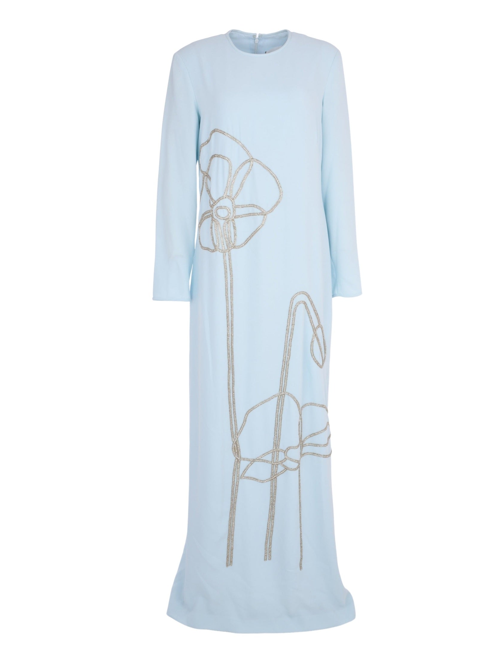 Crepe column gown w. crystal poppy applique